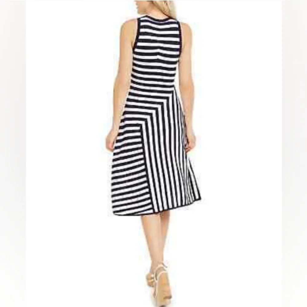 MICHAEL KORS Asymmetrical Stripe Panel Stretch Ribbed Sleeveless Dress NWT - Picture 6 of 13
